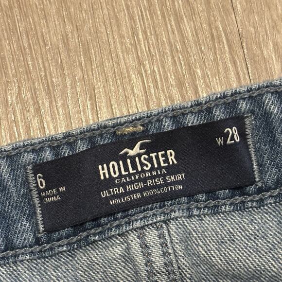 Hollister Womens Sz 6 Denim Ultra High Rise Skirt Medium Wash Raw Hem Cotton - Picture 6 of 9